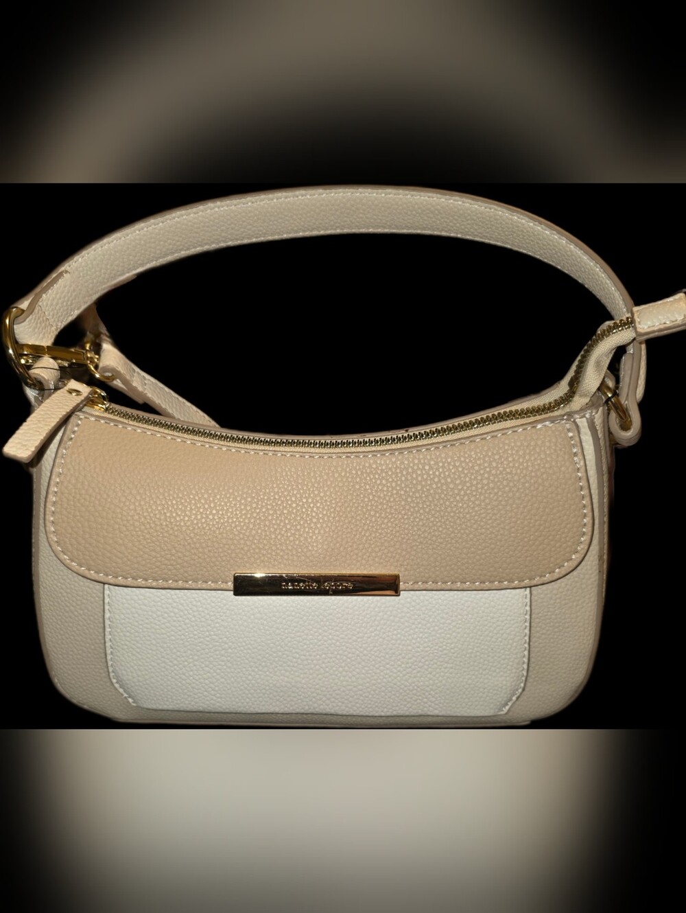 Nanette Lepore Beige and White Pebbled Leather Shoulder Bag